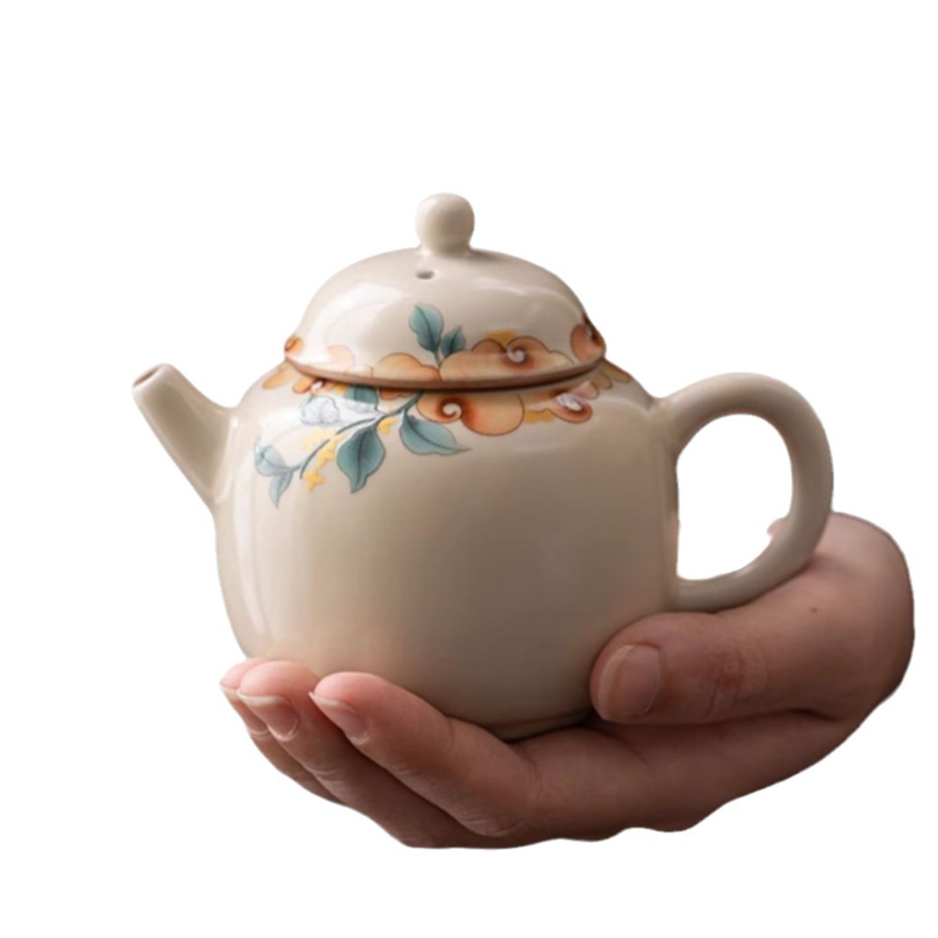Ấm trà Ruyao màu be ấm trà gốm sứ có thể nâng cao Bộ trà Kung Fu ấm trà