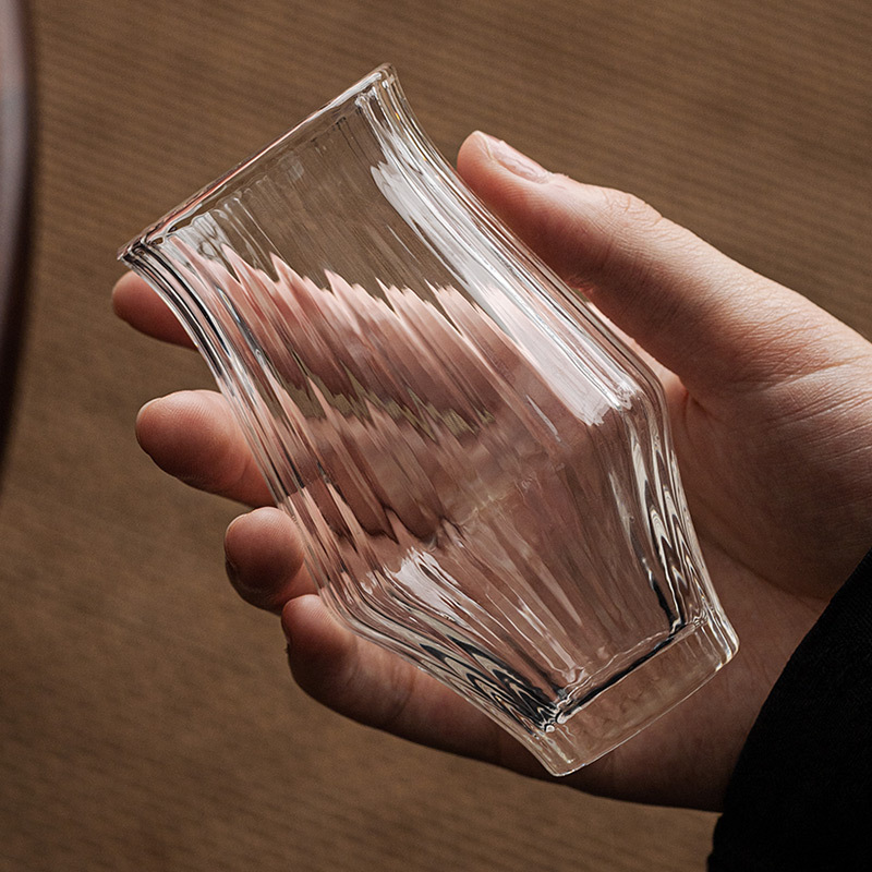 Cốc thủy tinh chịu nhiệt vân dọc làm bằng tay kiểu Nhật cốc uống trà gia dụng cốc chủ nhân chuyên dụng cá nhân Cốc uống nước trong suốt