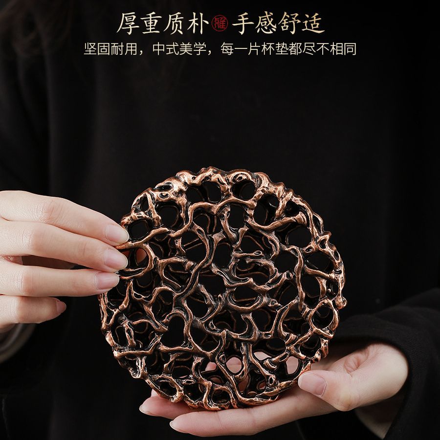 Chậu đồng hình tròn sáng tạo Da'antang, bàn pha khô, phụ kiện Bộ trà Kung Fu, chậu đất sét tím, đệm ấm, nắp, Giá đỡ bát