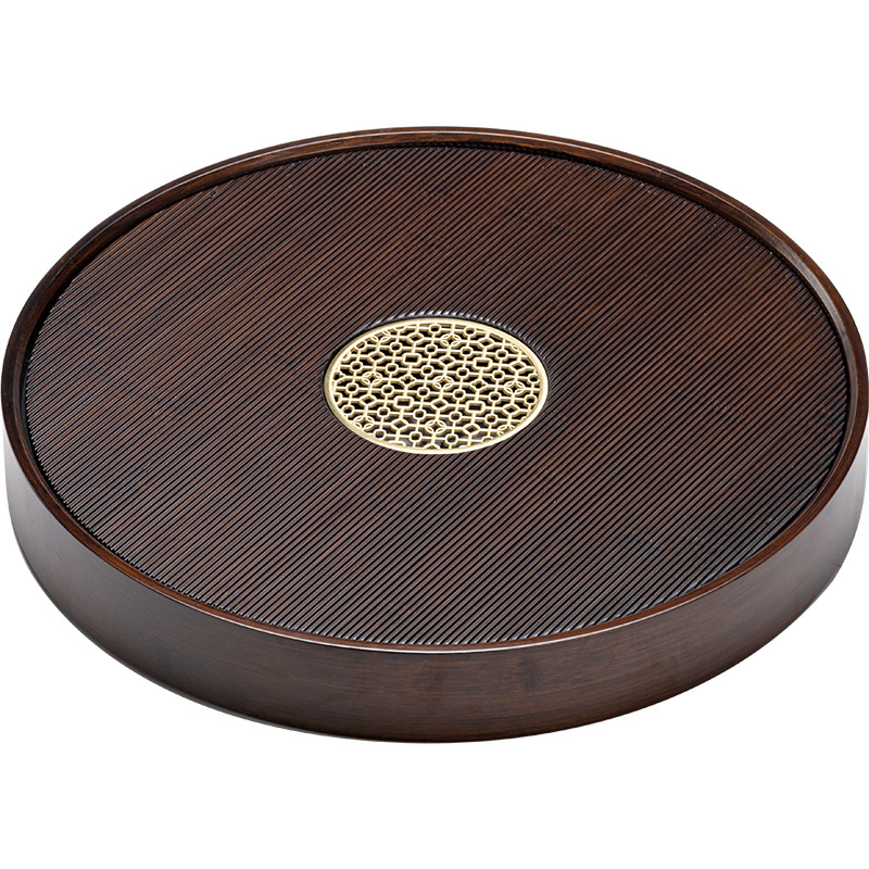 Khay trà màu quả óc chó bằng tre, khay đựng trà Kung Fu đơn giản gia dụng, Khay trà hình tròn, Khay trà pha khô kiểu trữ nước, loại nhỏ