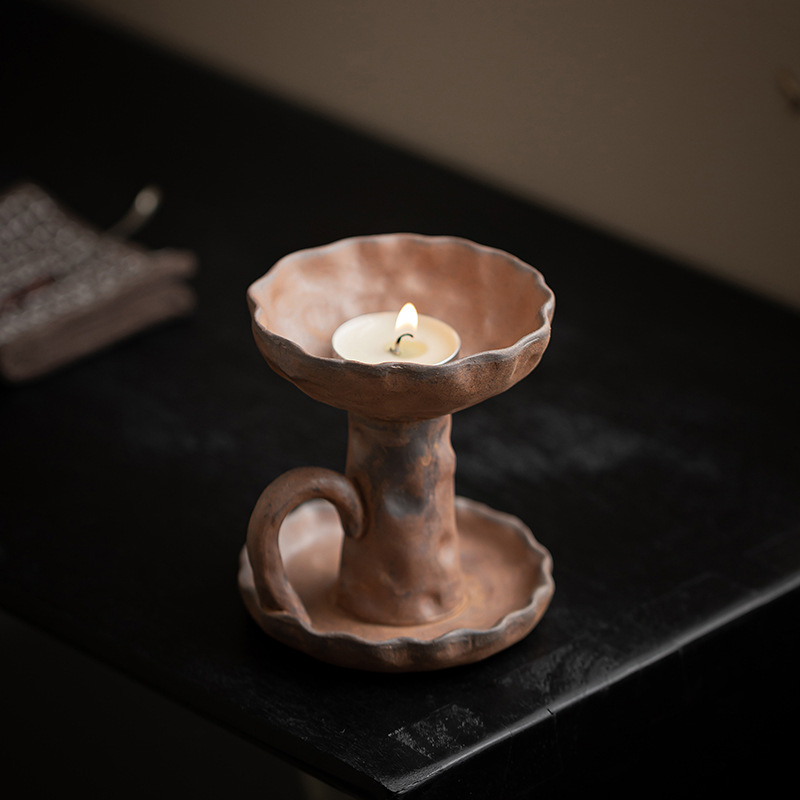 Chân nến gốm thô cổ điển gia dụng nến đất sét đá cũ hỗ trợ phụ kiện trà đạo đèn ngủ thơm đồ trang trí thiền gia dụng
