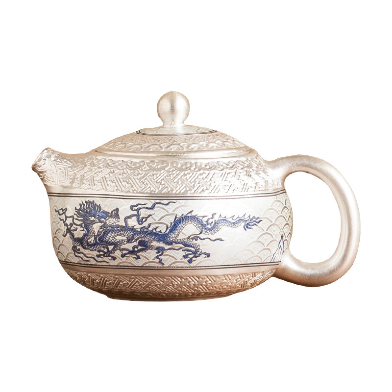 Ấm trà nhỏ tinh xảo mạ bạc 999 ấm trà Feilong Chengyun XiShi ấm trà gốm sứ gia dụng quà tặng nhẹ nhàng