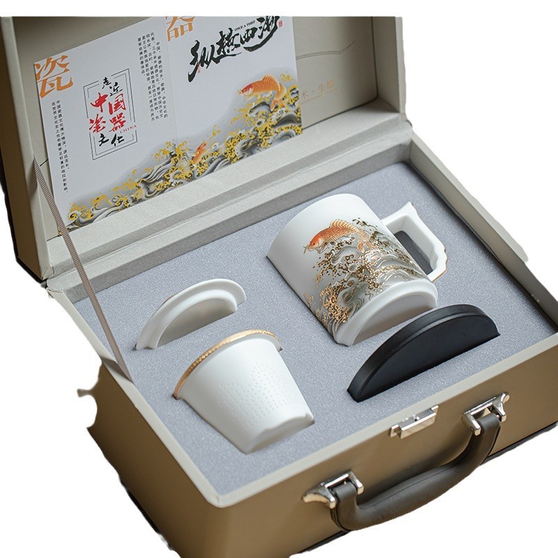 Cốc sứ ngọc bích mỡ cừu cốc pha trà gốm sứ tách trà cốc nước cao cấp kinh doanh hộp quà có logo