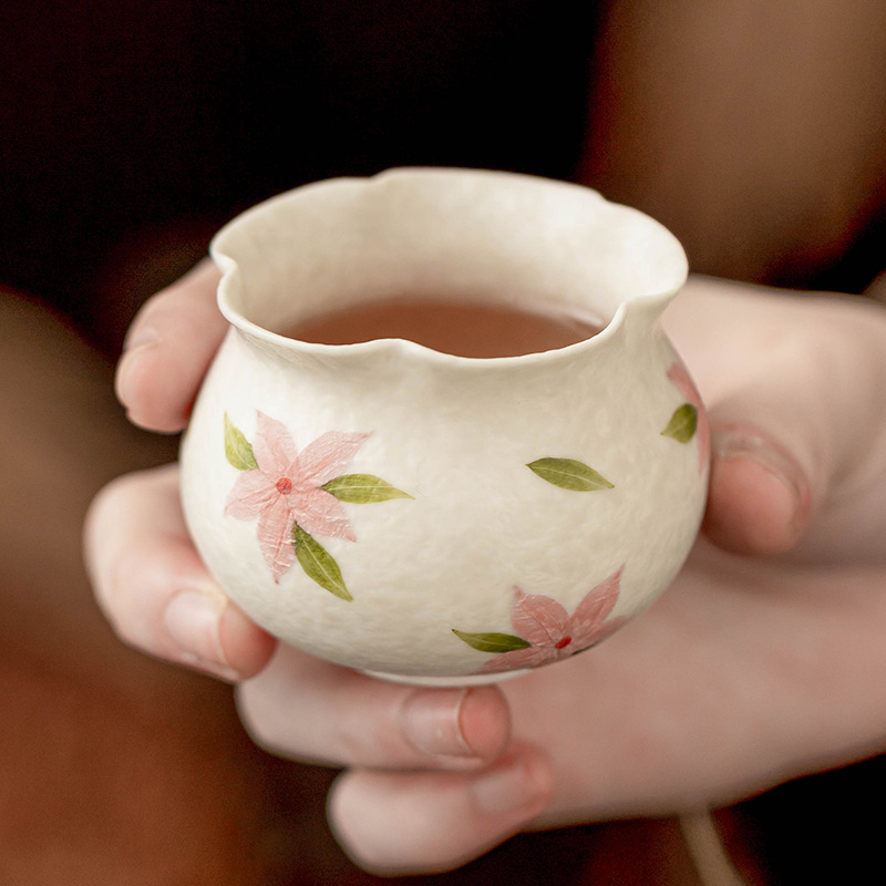 Đá khoáng trắng Trung Quốc hoa anh đào cốc trà vẽ tay gốm trống bụng nụ hoa cốc nhà phòng trà sang trọng cốc trà cốc trà
