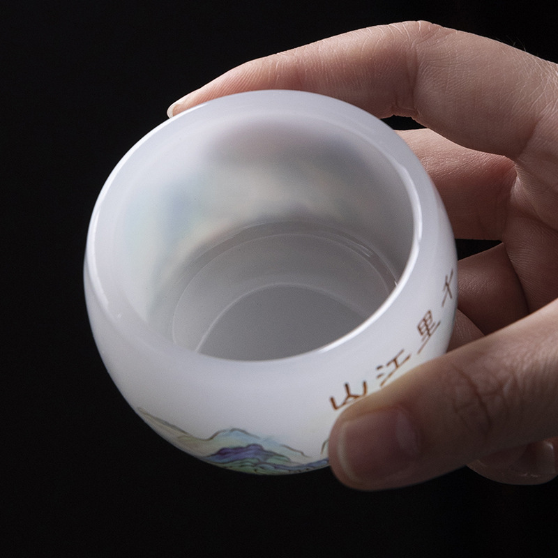 Bộ cốc chủ nhân Qianli Jiangshan Liuli Bộ dụng cụ trà Kung Fu Sản phẩm gia dụng tách trà cốc trà cao cấp sang trọng nhẹ