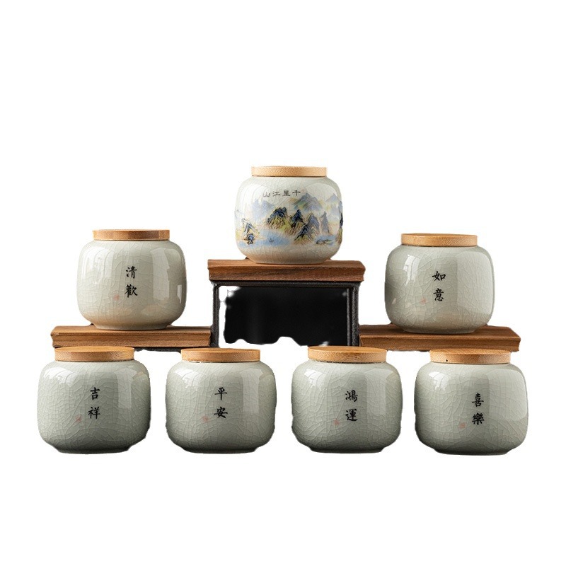 Hộp đựng trà thư pháp, hộp đựng trà mini bằng gốm, hộp kín nhỏ, trà xanh đỏ Pu'er, Hộp bao bì rỗng, tiện dụng