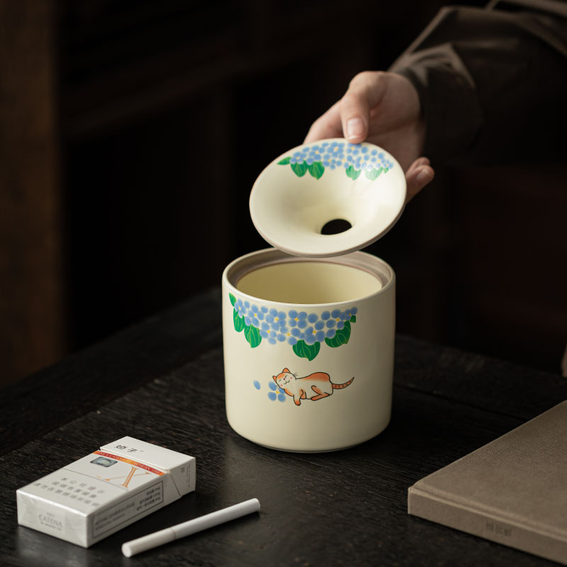 Gạt tàn bếp gốm sứ chống bay sáng tạo có nắp đậy, gạt tàn, gạt bã trà, phụ kiện trang trí bàn trà