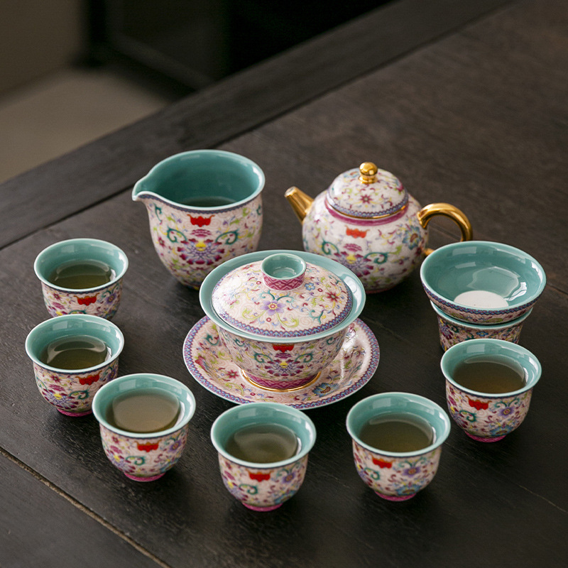 Bộ ấm trà men hoa nở thịnh vượng 2024 Quà tặng văn hóa và sáng tạo mới dành cho người lớn tuổi và nhà lãnh đạo Quà tặng sinh nhật thiết thực