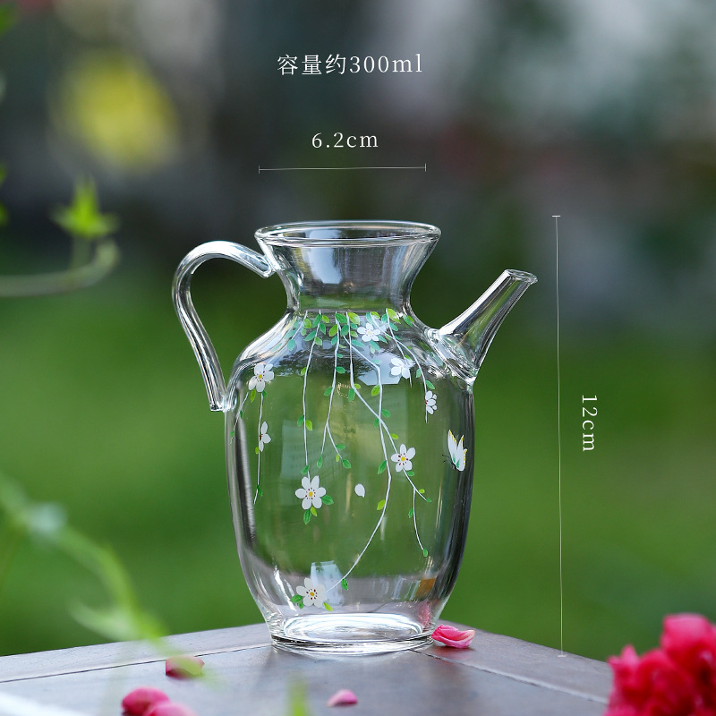 Bộ ấm trà Kung Fu phong cách tươi mới, ấm trà đơn, chất liệu thủy tinh borosilicate cao cấp, kiểu dáng nhà Tống, họa tiết lễ hội hoa.