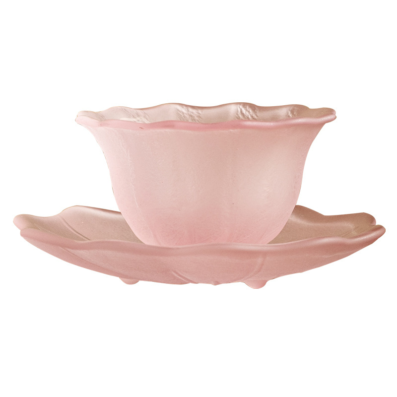 Bộ cốc và đĩa cánh hoa thủy tinh màu tinh tế cốc trà chiều nữ giá trị cao cốc chủ nhân cốc trà