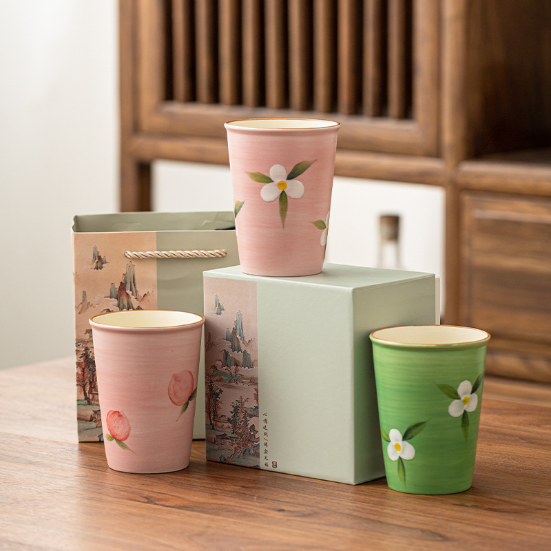 Cốc uống nước gốm sứ vẽ tay dung tích lớn cốc cốc coca cốc cá nhân có hộp quà bán buôn xưởng