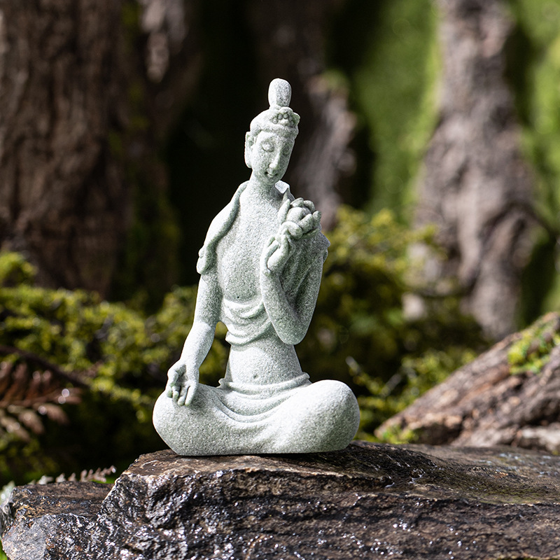 Đồ trang trí nhỏ bằng đá xanh và đá tự do thiền bồ tát bàn trà thiền trà thú cưng chậu cá cây cảnh trang trí điêu khắc đá vi cảnh