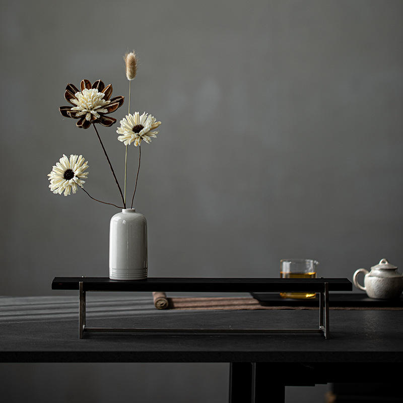 Bộ trà đơn giản bằng thép không gỉ kiểu Nhật, giá để tách trà, giá trưng bày, để bàn cà phê nhỏ, giá khay gỗ nguyên khối