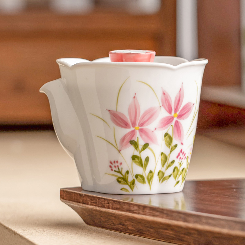 Ấm cầm tay miệng hoa cúc non vẽ tay kiểu Trung Quốc ấm trà gốm sứ dụng cụ pha trà cao cấp ấm đơn lọc kungfu gia dụng
