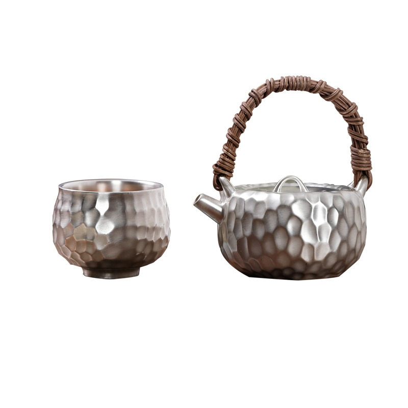 Bộ ấm trà Kung Fu 999 bạc sterling một ấm một cốc gốm hình búa nâng xà văn phòng quà tặng di động du lịch