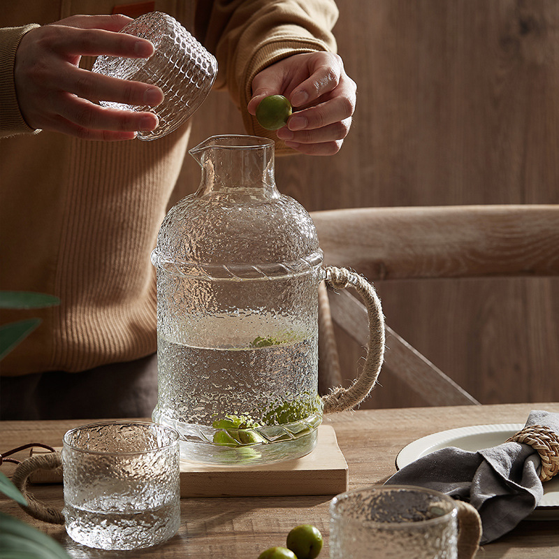 Ấm đun nước lạnh thủy tinh chịu nhiệt độ cao, bình nước trái cây dung tích lớn gia dụng, Bộ ấm đun nước ấm đun nước trắng mát