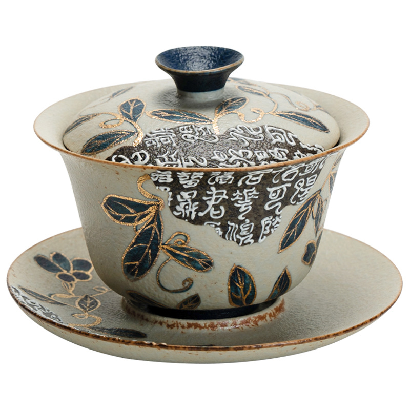 Màu xanh và trắng, đá lửa, phù điêu đỏ, văn tự cổ, vàng, cành sen, nắp, chén trà, chén trà, chén trà, chén đơn