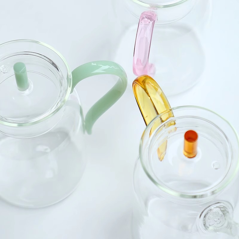 Ấm tay thủy tinh chịu nhiệt độ cao kiểu Nhật ấm trà xanh thủy tinh dày có nắp ấm pha trà