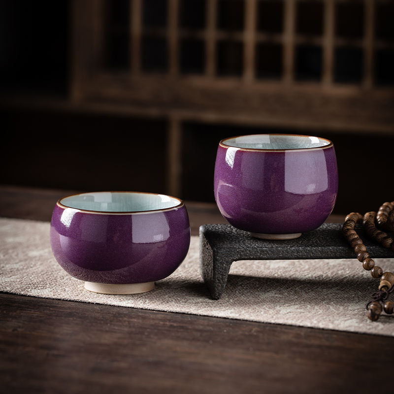 Cốc uống trà gốm sứ màu tím Jun cốc uống trà đá nứt cốc chủ nhân cốc trà Kung Fu cốc uống trà gia dụng quà tặng