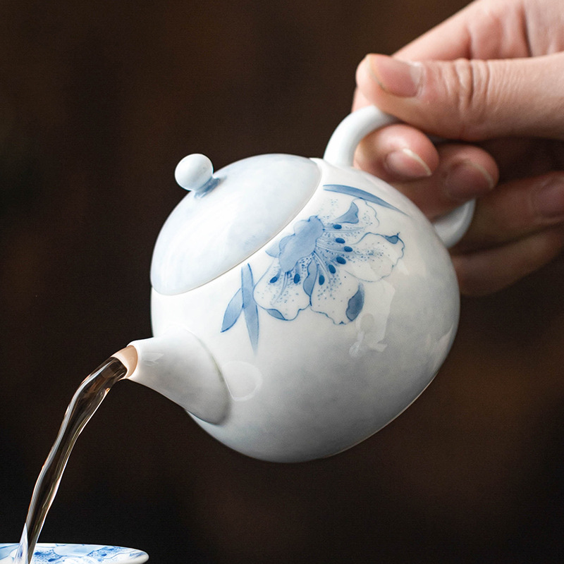 Ấm trà gốm sứ vẽ tay, ấm trà Wendan màu xanh lam, ấm trà nhỏ tinh tế gia dụng, lọc chống bỏng, hộp quà cầm tay