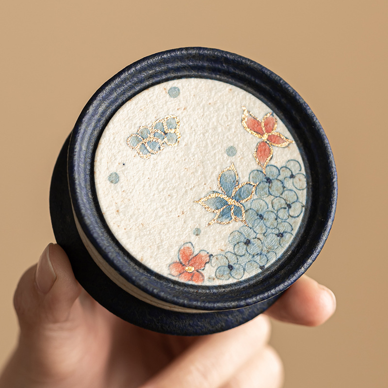 Lót cốc gốm đá lửa trắng xanh bộ trà Kung Fu cách nhiệt lót cốc trà chống bỏng gia dụng khay trà sơn vàng nắp đĩa