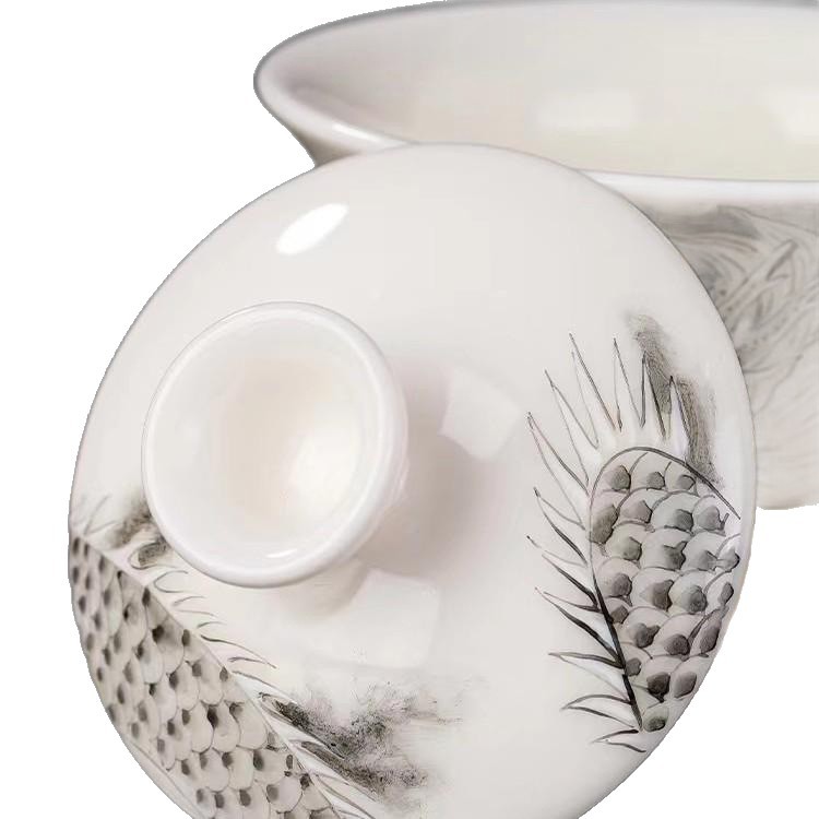 Bộ trà sứ ngọc bích Xu Fukun có nắp, Bộ trà gốm sứ Kung Fu mỏng màu trắng ngọc bích cao cấp có cốc trà bong bóng.