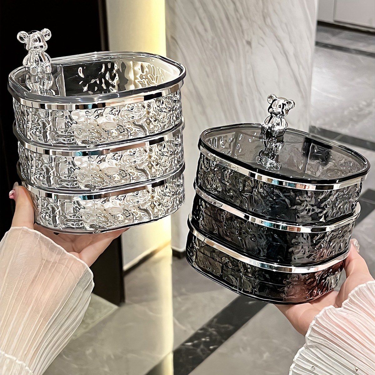 Hộp đựng đồ trang sức hoa tai xoay cao cấp kiểu mới tinh tế kẹp tóc vòng cổ hoa tai hộp đựng bụi cao cấp