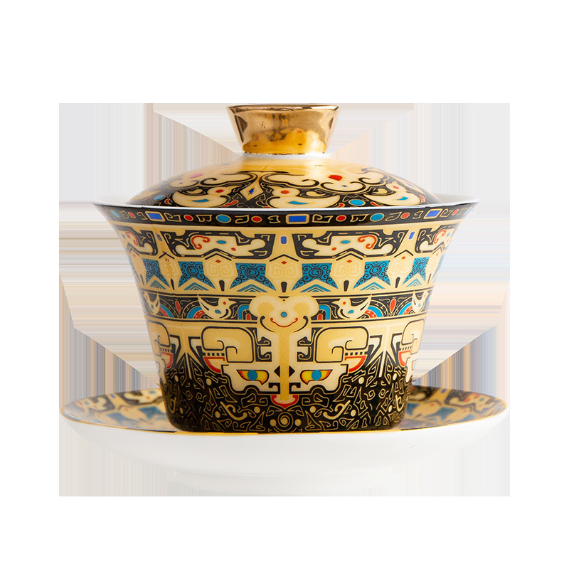 Cốc trà bát nắp tam tài bạc cloisonné bộ ấm trà kungfu mới kiểu Trung Quốc xoay có thể di chuột, bát pha trà cao cấp gia dụng