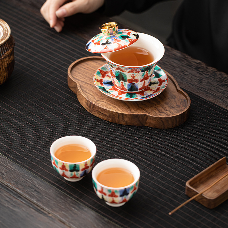 Bát có nắp treo có thể xoay Thangka Bát pha trà tam tài gia dụng cao cấp