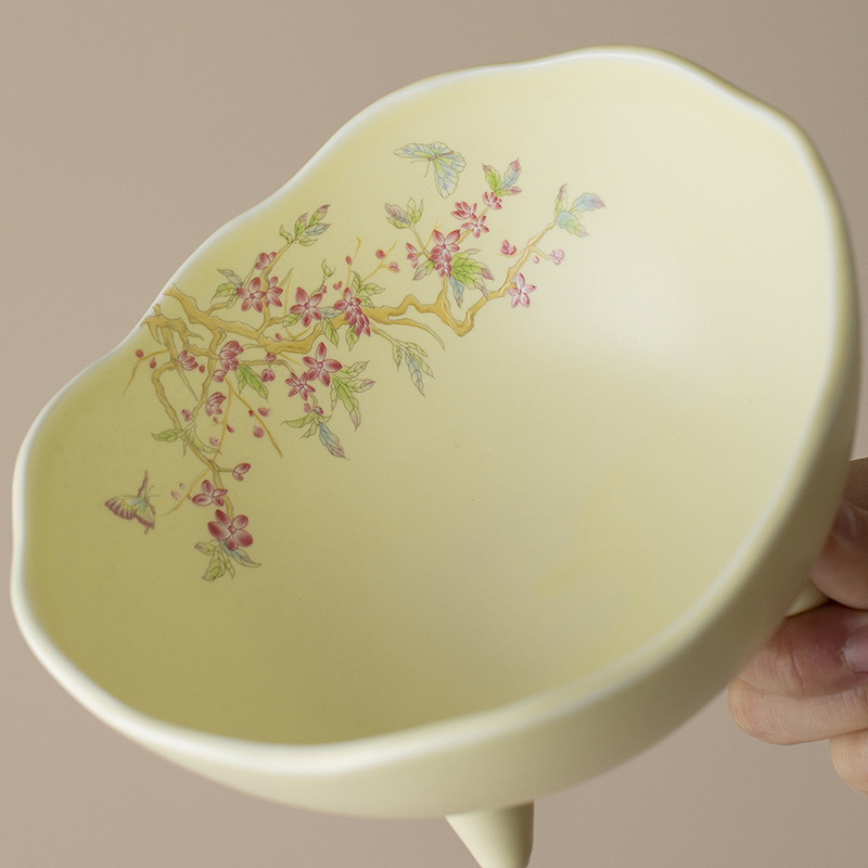 Đĩa trái cây, đĩa giải khát chân cao gốm sứ kiểu Trung Quốc, đĩa đựng đồ ăn nhẹ, đĩa ăn vặt, bát ba chân không đều trong phòng khách