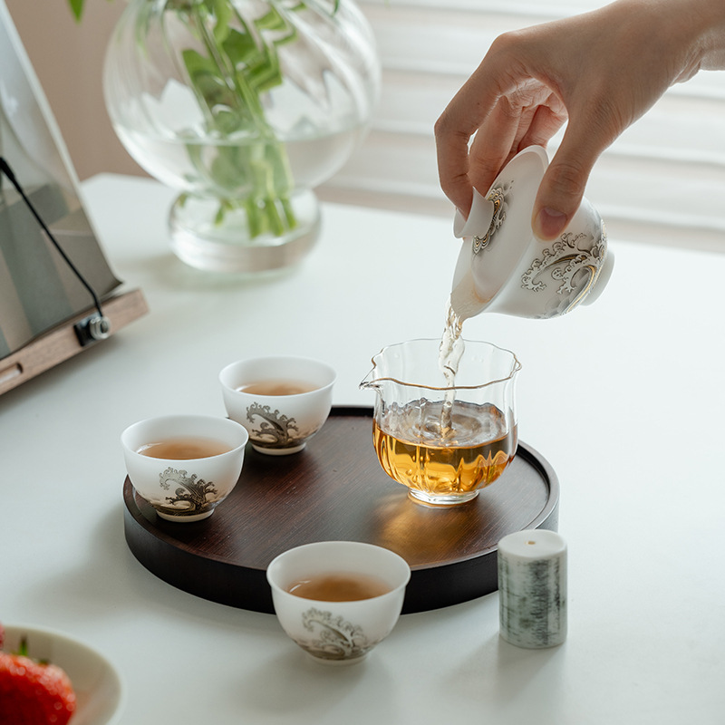 Bộ trà du lịch cầm tay ngoài trời bằng sứ ngọc bích đá Bộ bát pha trà mỡ cừu nắp cốc trà trọn bộ hộp quà