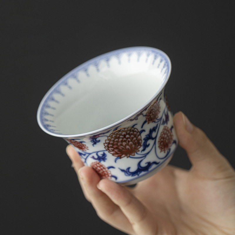 Bát có nắp hoa sen kim cương đỏ tráng men xanh cổ bộ trà gốm sứ cổ điển tô có nắp bằng vàng cốc trà bán buôn