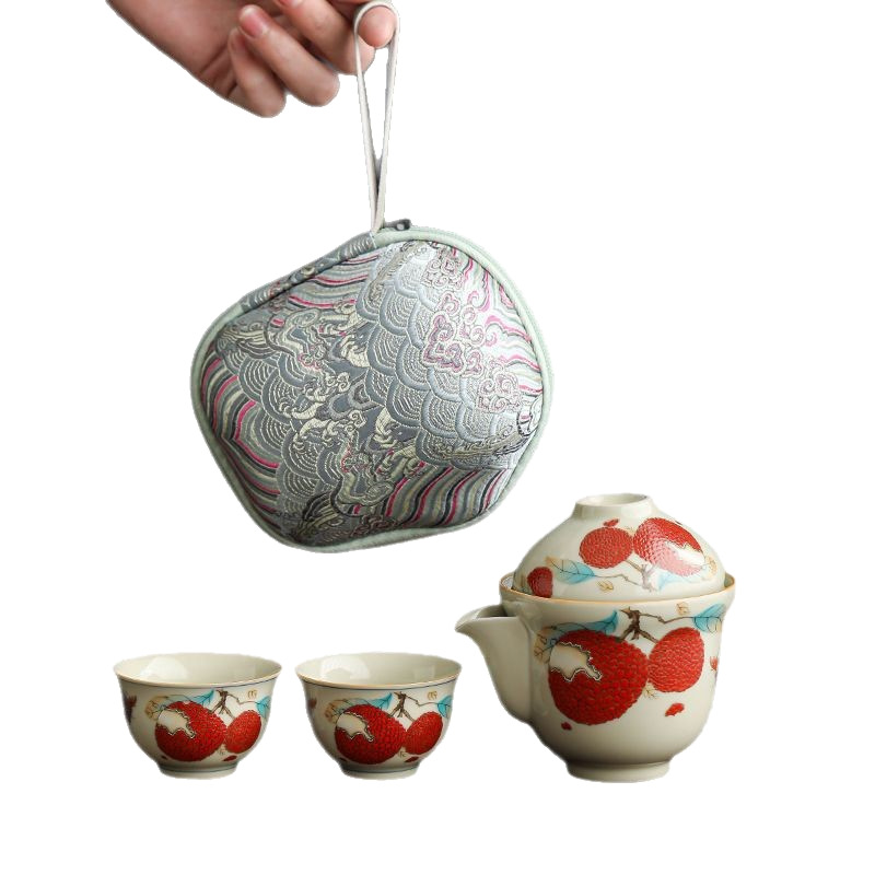 Bình cầm tay vải thiều để pha trà, bát có nắp, cốc trà, bát trà cao cấp đơn, bộ trà Kung Fu, ấm trà nữ uống một người, gia dụng