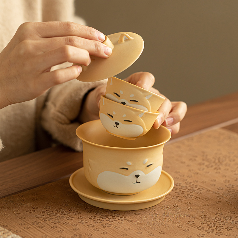 Bộ ấm trà Shiba Inu Bộ ấm trà gốm sứ dễ thương sáng tạo Bộ ấm trà Bộ ấm trà tặng bạn bè tặng khách hàng quà lưu niệm