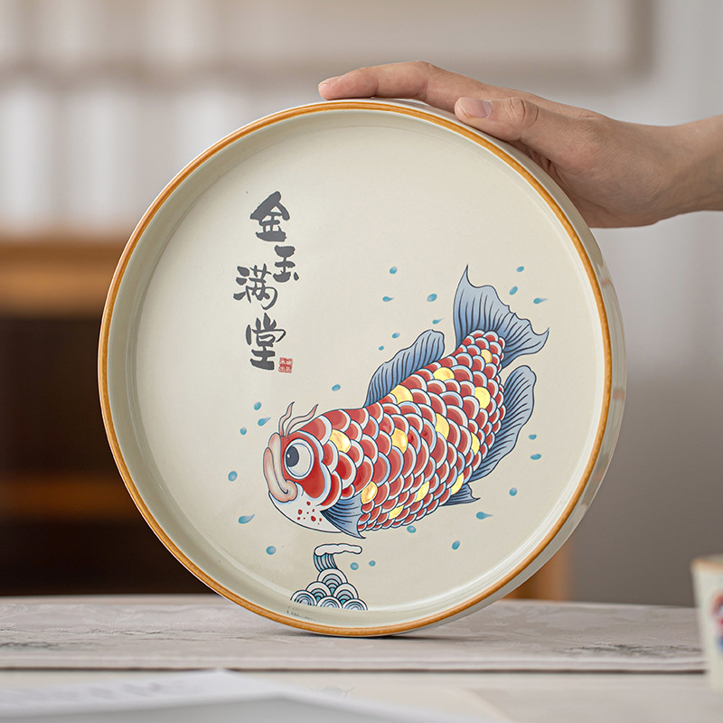 Ấm màu xám thực vật, khay trà hình tròn vàng ngọc đầy nhà, khay đựng cốc khô, lót cốc gia dụng, phụ kiện bộ trà Kung Fu