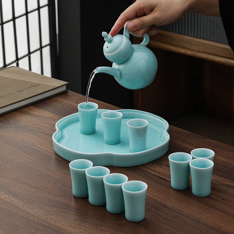 Bộ dụng cụ rượu Celadon Fulu gốm sứ gia dụng bình rượu phong cách Trung Quốc bình chia ly rượu đĩa rượu hộp quà tặng doanh nghiệp