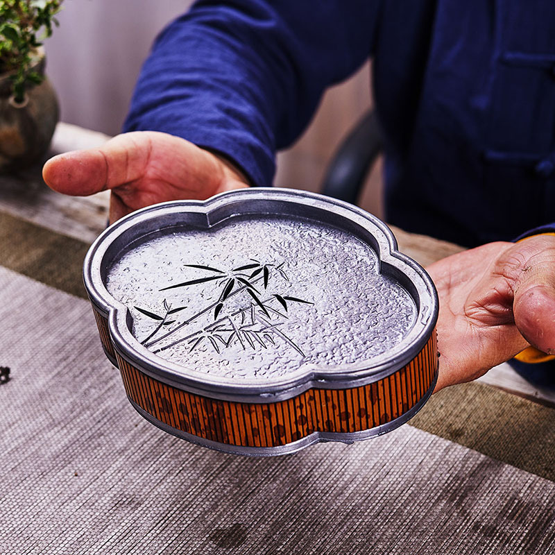 Ấm tre Xiangfei, khay trà thiếc, trà đạo, ấm bàn pha khô cổ điển nhỏ, ấm bàn trà chứa nước, khay trà