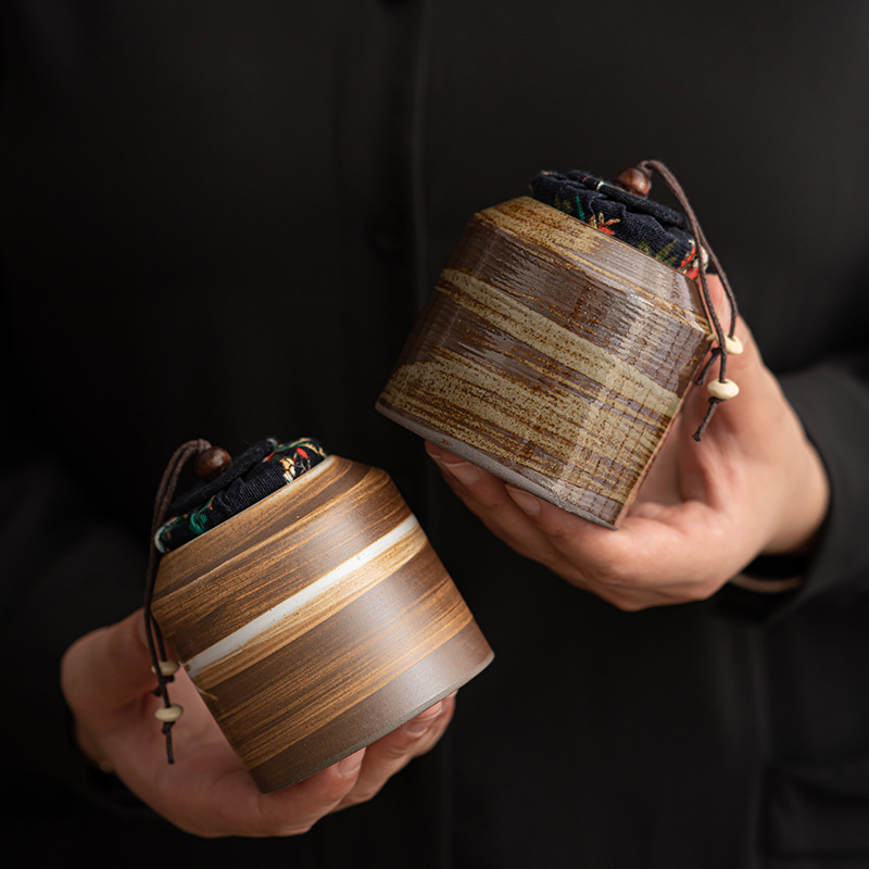 Bình đựng trà gốm thô hồng kiểu Nhật, bình đựng trà kho trà nhỏ gia dụng, dụng cụ trà Kung Fu, phụ kiện trà đạo