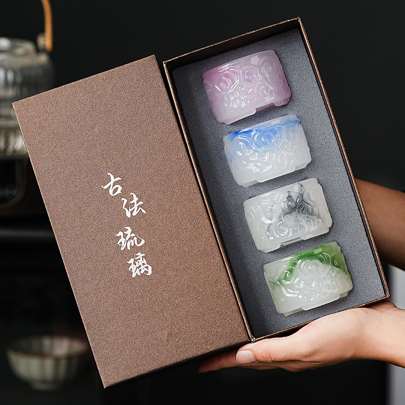 Cốc chủ nhân thủy tinh cao cấp cốc đơn đặc biệt cá nhân áp lực tay quà tặng cao cấp tinh tế cốc trà Xiangyun