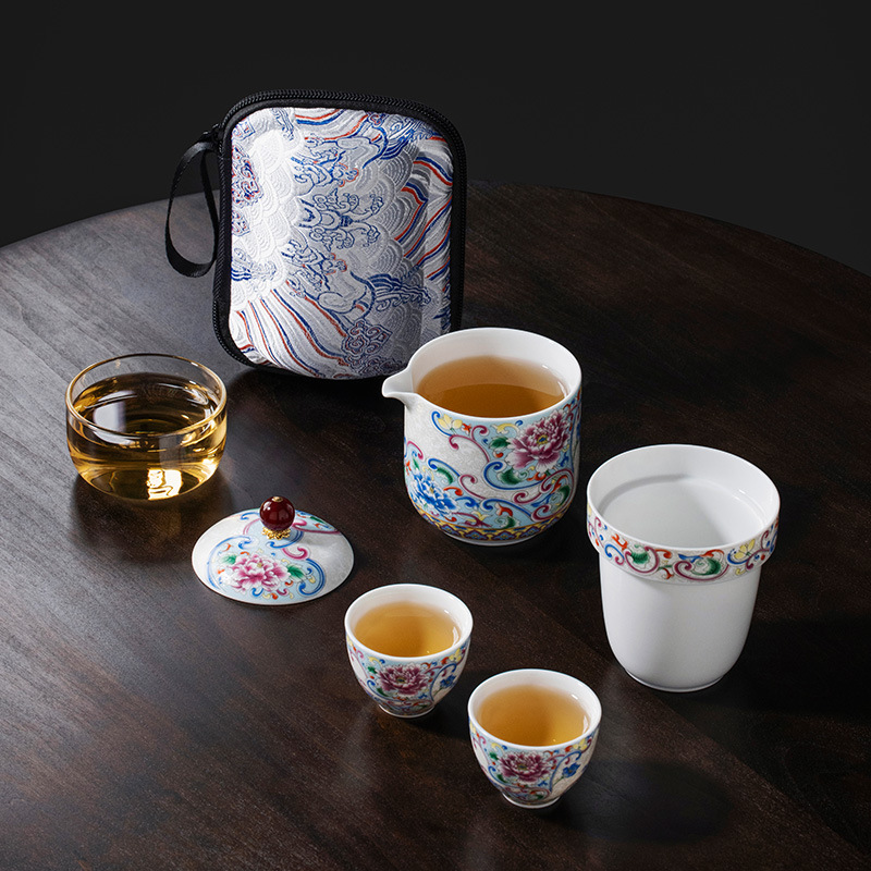 Bộ trà du lịch gốm sứ tráng men Bộ trà ngoài trời uống một người xách tay cốc khách nhanh một bình hai cốc pha trà