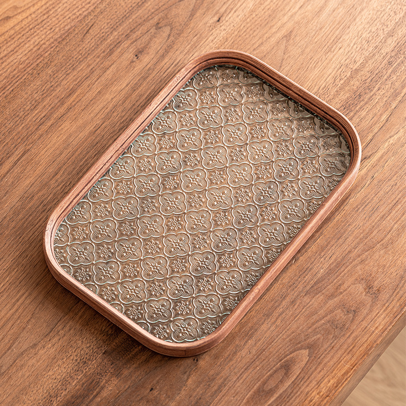 Khay đựng trà bằng tre hoa hải đường khay đựng trà gia dụng hình chữ nhật khay trái cây Khay trà thủy tinh kiểu Trung Quốc cao cấp khay đựng trà khay đựng trà