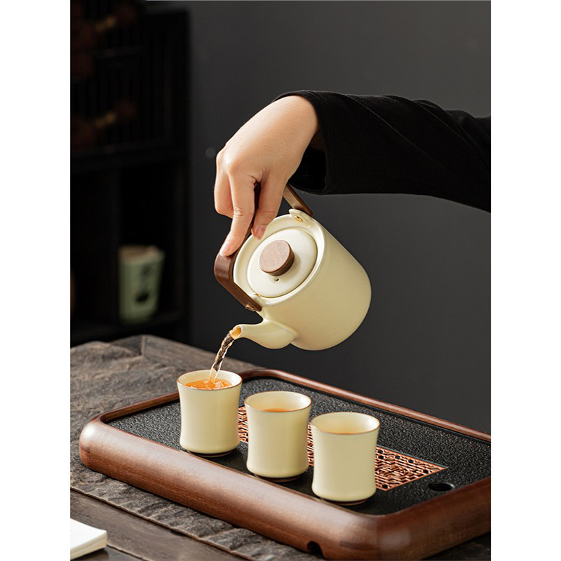 Bộ dụng cụ pha trà công phu cốc trà gốm sứ hộp quà dung tích lớn khay trà óc chó đơn giản gia dụng sang trọng