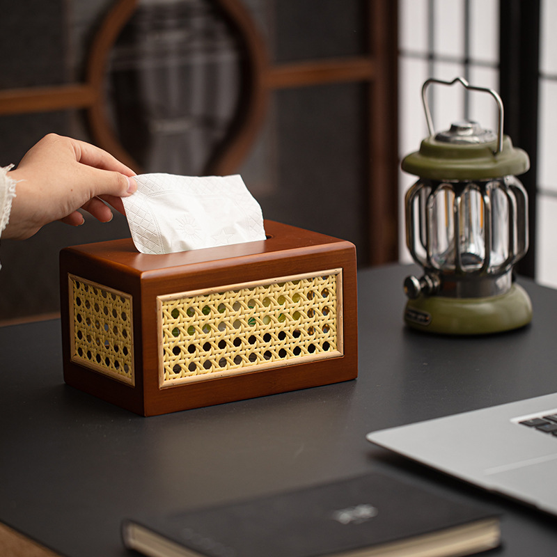 Hộp giấy rút mây giá trị cao hộp giấy rút khăn giấy đựng bàn cà phê phòng khách phòng ngủ gia dụng hộp khăn giấy đan mây giả tre kiểu Nhật