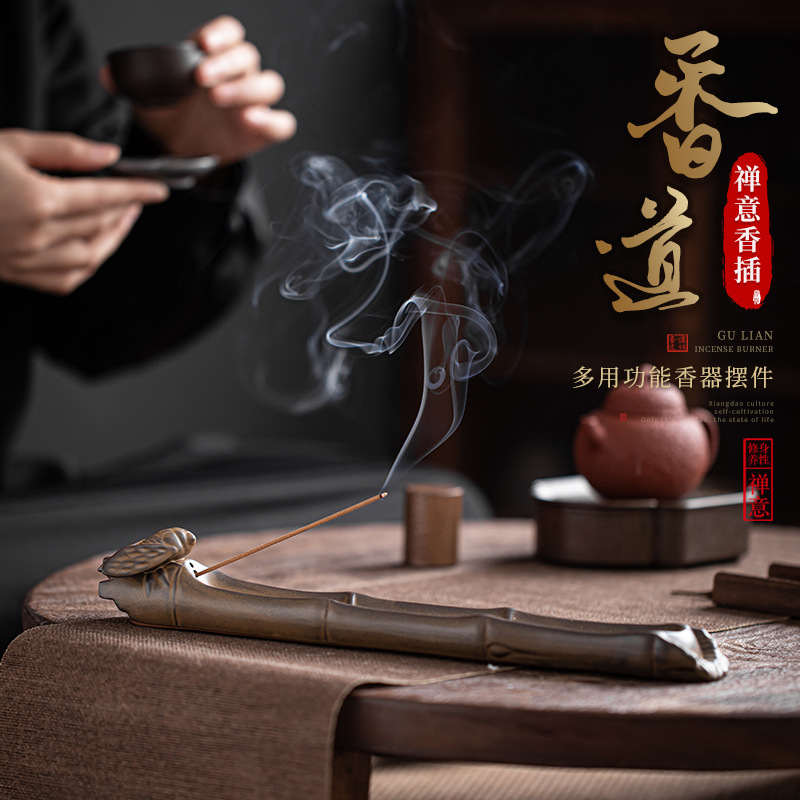 Cắm Hương cánh ve sầu, cắm hương sợi gốm, cắm hương nằm cổ, cắm hương Bàn trà học gia dụng, cắm hương Trà Đạo Thiền