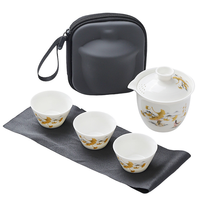 Bộ trà du lịch, cốc khách nhanh, một ấm ngọc bích, ba cốc, bộ trà cầm tay cắm trại ngoài trời, logo in quà tặng
