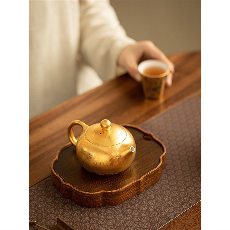 Ấm trà Xi Shi hoa sen mạ vàng ấm trà cao cấp ấm trà vàng dụng cụ pha trà Kung Fu sang trọng nhẹ gia dụng ấm pha trà quà tặng