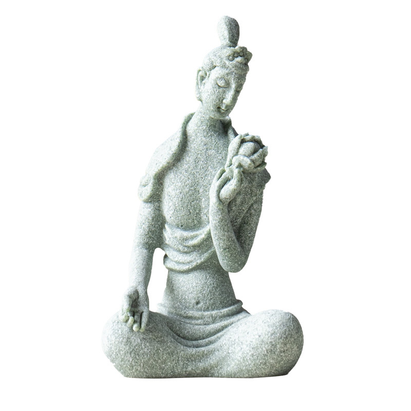 Đồ trang trí nhỏ bằng đá xanh và đá tự do thiền bồ tát bàn trà thiền trà thú cưng chậu cá cây cảnh trang trí điêu khắc đá vi cảnh
