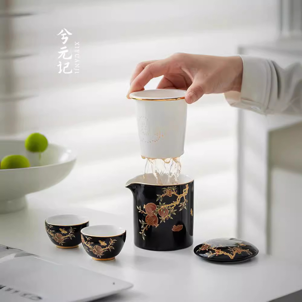 Bộ dụng cụ pha trà du lịch ngoài trời một bình hai cốc cốc khách nhanh bằng gốm