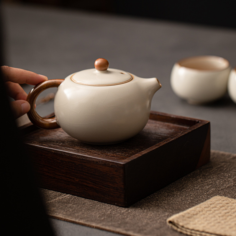 Ấm XiShi Lò Ru màu be ấm dụng cụ pha trà Kung Fu gia dụng ấm đơn dụng cụ pha trà uống trà văn phòng mở miếng có thể nâng ấm pha trà