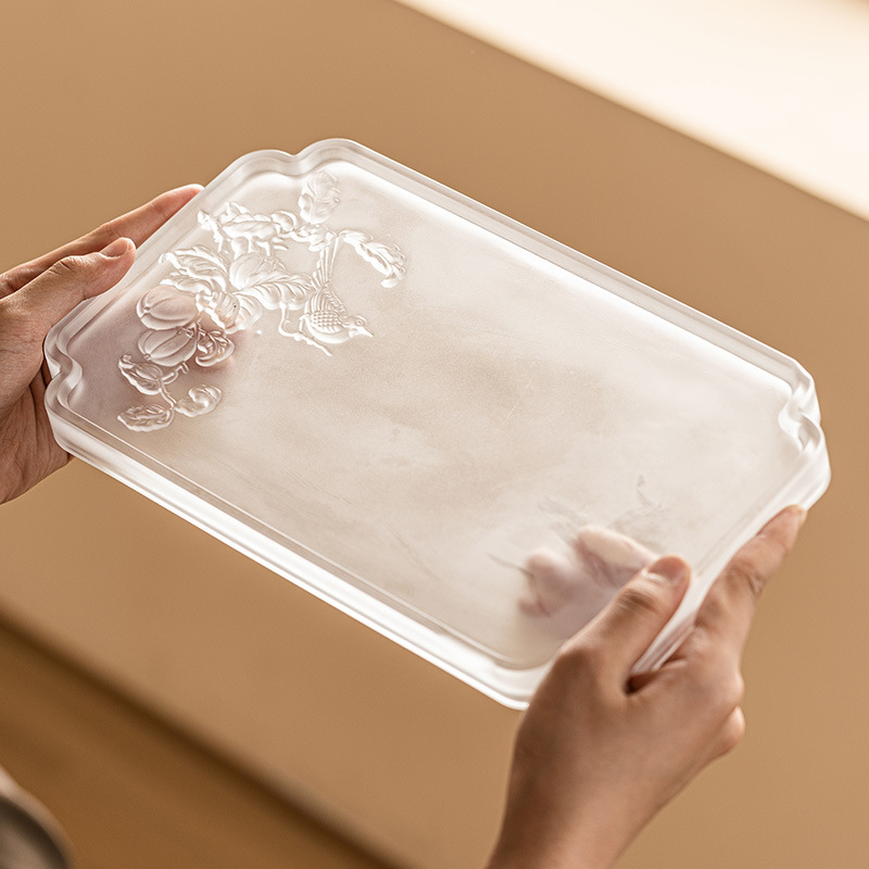 Đĩa pha khô hình vuông sự kiện hạnh phúc Khay trà thủy tinh pha lê Bộ trà bàn trà đơn giản kiểu Trung Quốc cỡ nhỏ khay thoát nước